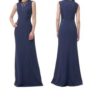 JS Collections dress blue Illusion Lace Neck Mermaid gown size 8